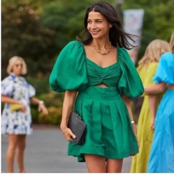 AJE Dusk Knot Puff Sleeve Emerald Green Mini Dress size 4 - Picture 2 of 6